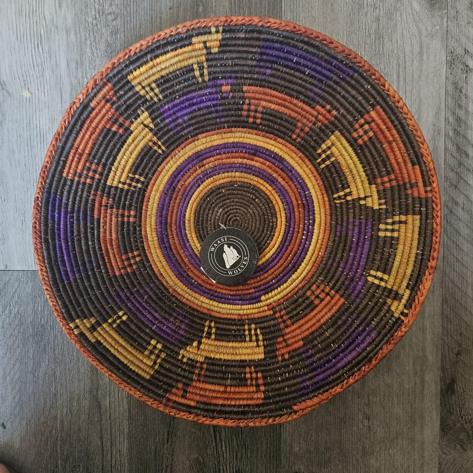 Handwoven African Wall Basket 14 Inch | Purple Orange Mustard Woven Basket | Boho Tribal Wall Decor | Colorful Ethnic Wall Hanging - Image 4