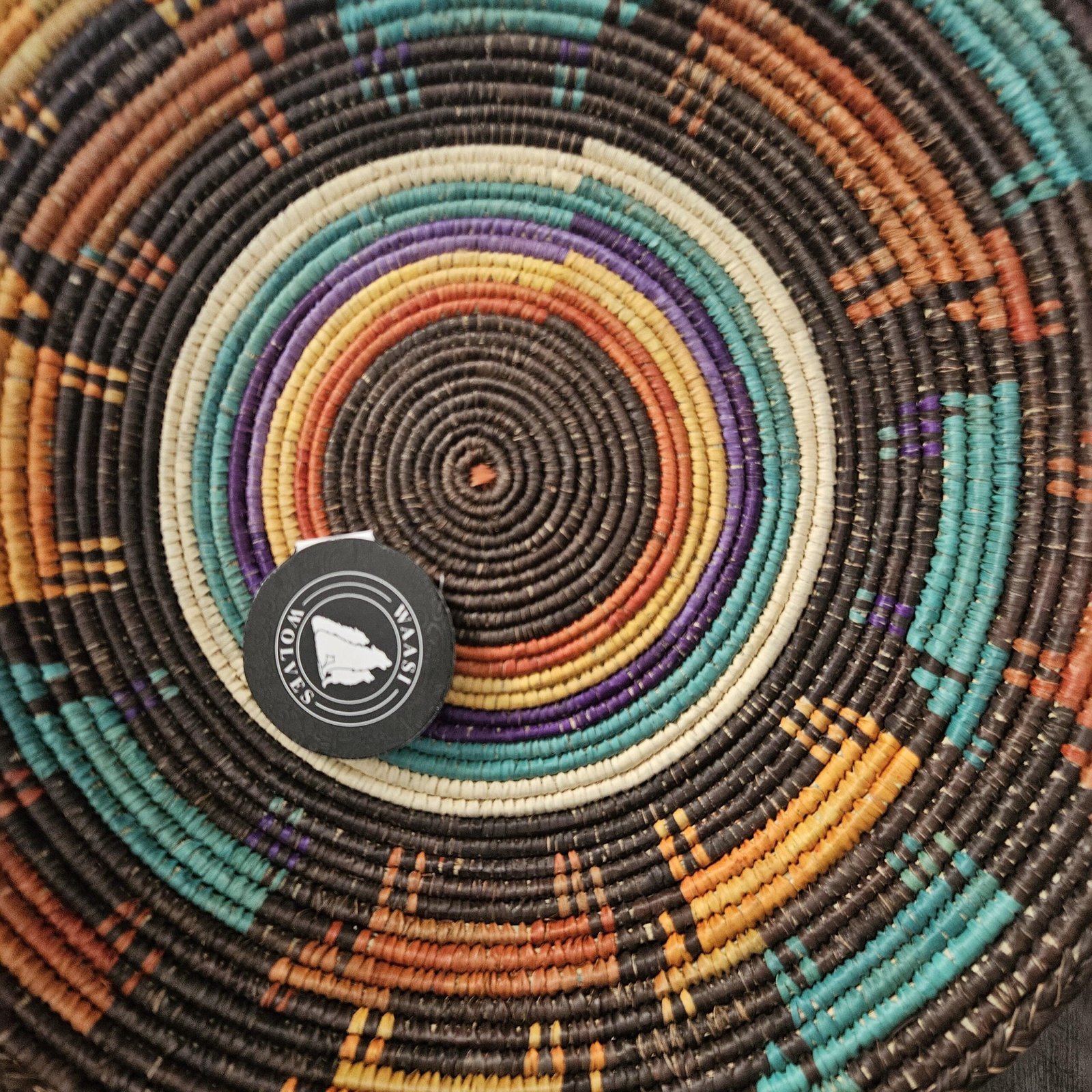 14 Inch African Woven Wall Basket, Colorful Boho Wall Decor, Handwoven Basket, Teal Orange Brown, Eclectic Southwestern Home Decor - Image 5
