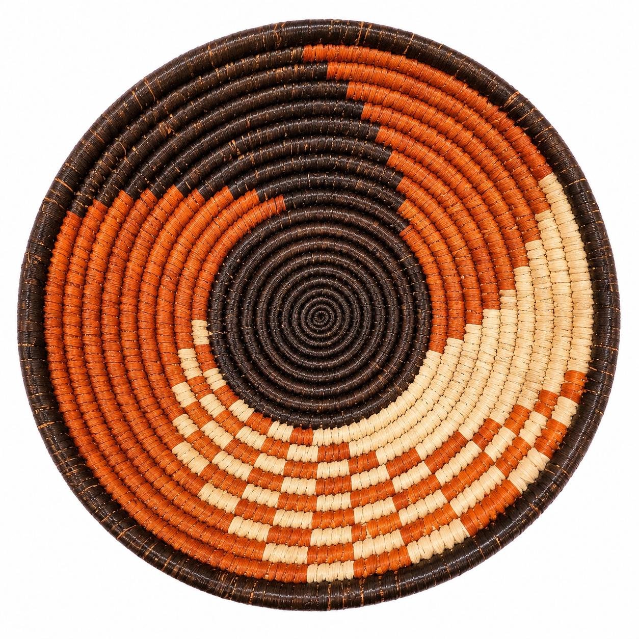 Handwoven Basket 8 Inch | African Woven Wall Basket | Boho Wall Decor | Rust & Natural Decorative Basket | Fruit Bowl | Catchall Bask - Image 2