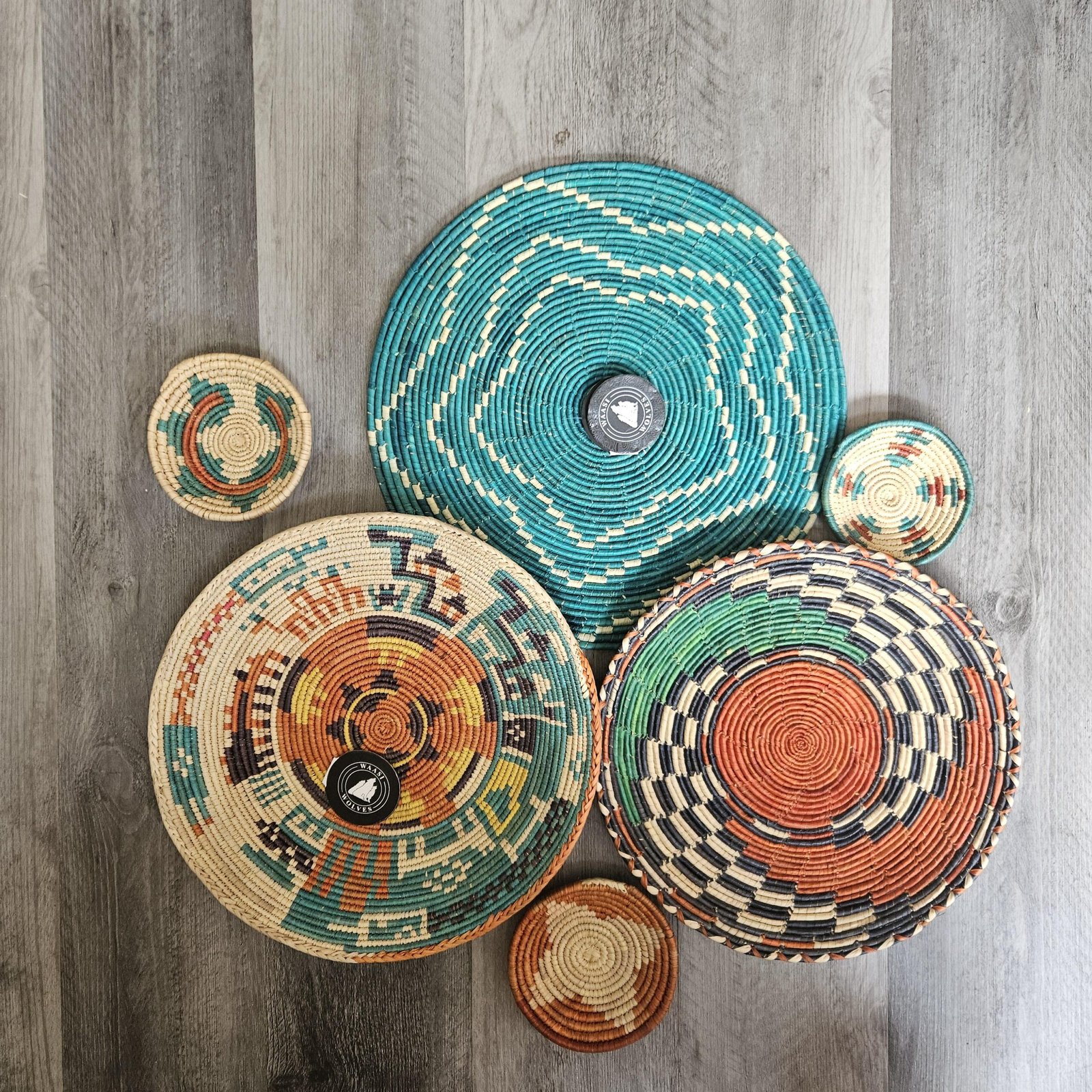 Set of 6 Handwoven African inspired Wall Baskets | Colorful Boho Woven Wall Decor | 14 13 12 Inch Basket Set | Eclectic Gallery Wall Art - Image 8