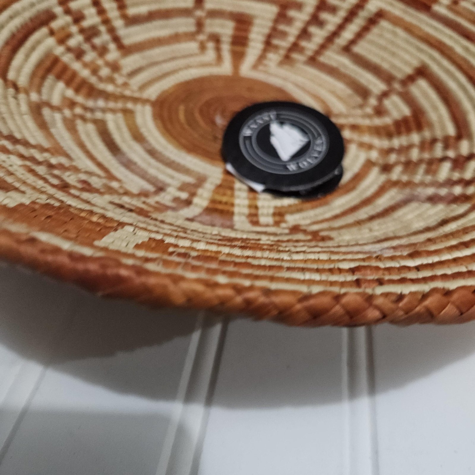 Boho Woven Wall Basket 14 Inch, Rust & Cream African Basket Wall Decor, Handmade Tribal Basket, Eclectic Bohemian Home Decor - Image 2
