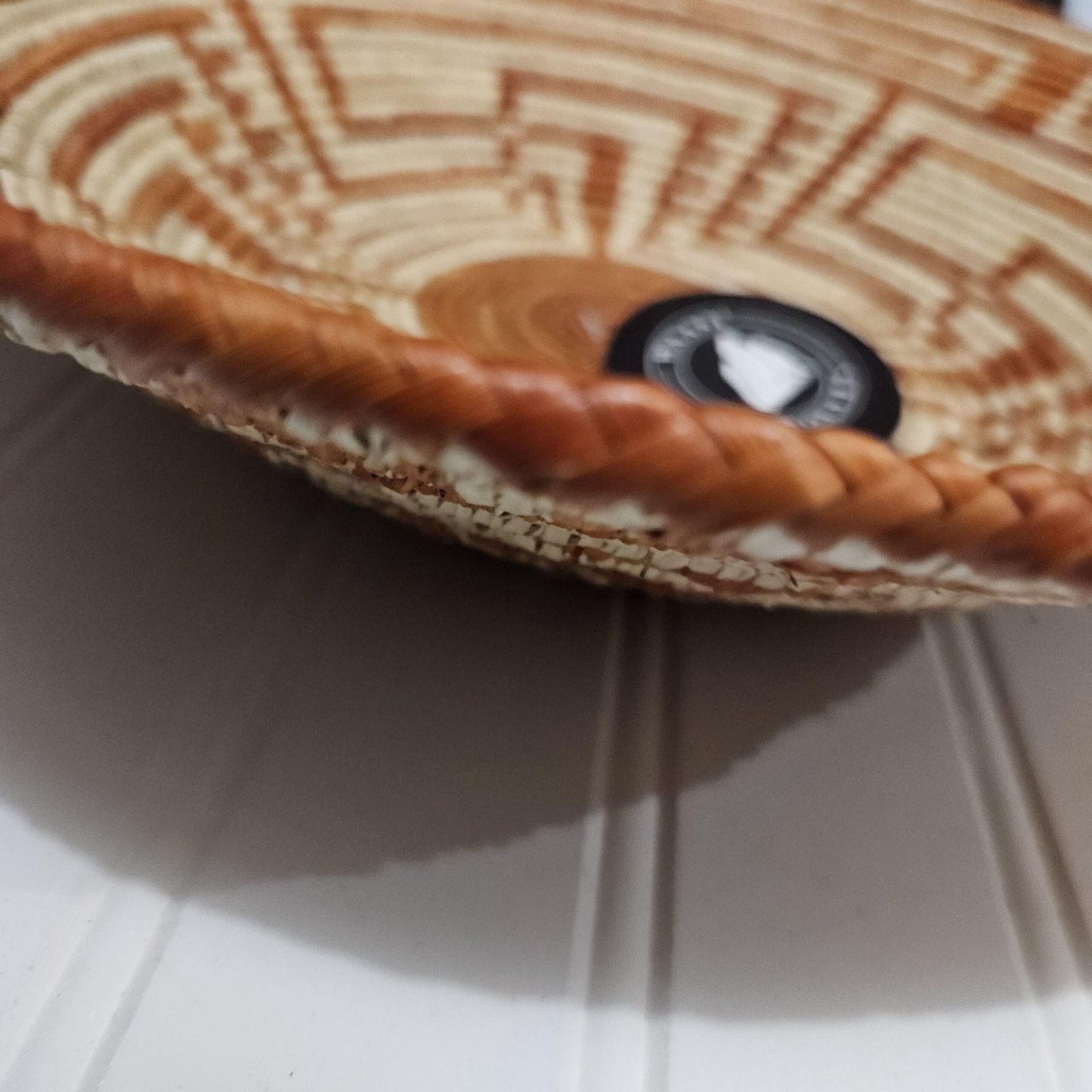 Boho Woven Wall Basket 14 Inch, Rust & Cream African Basket Wall Decor, Handmade Tribal Basket, Eclectic Bohemian Home Decor - Image 4