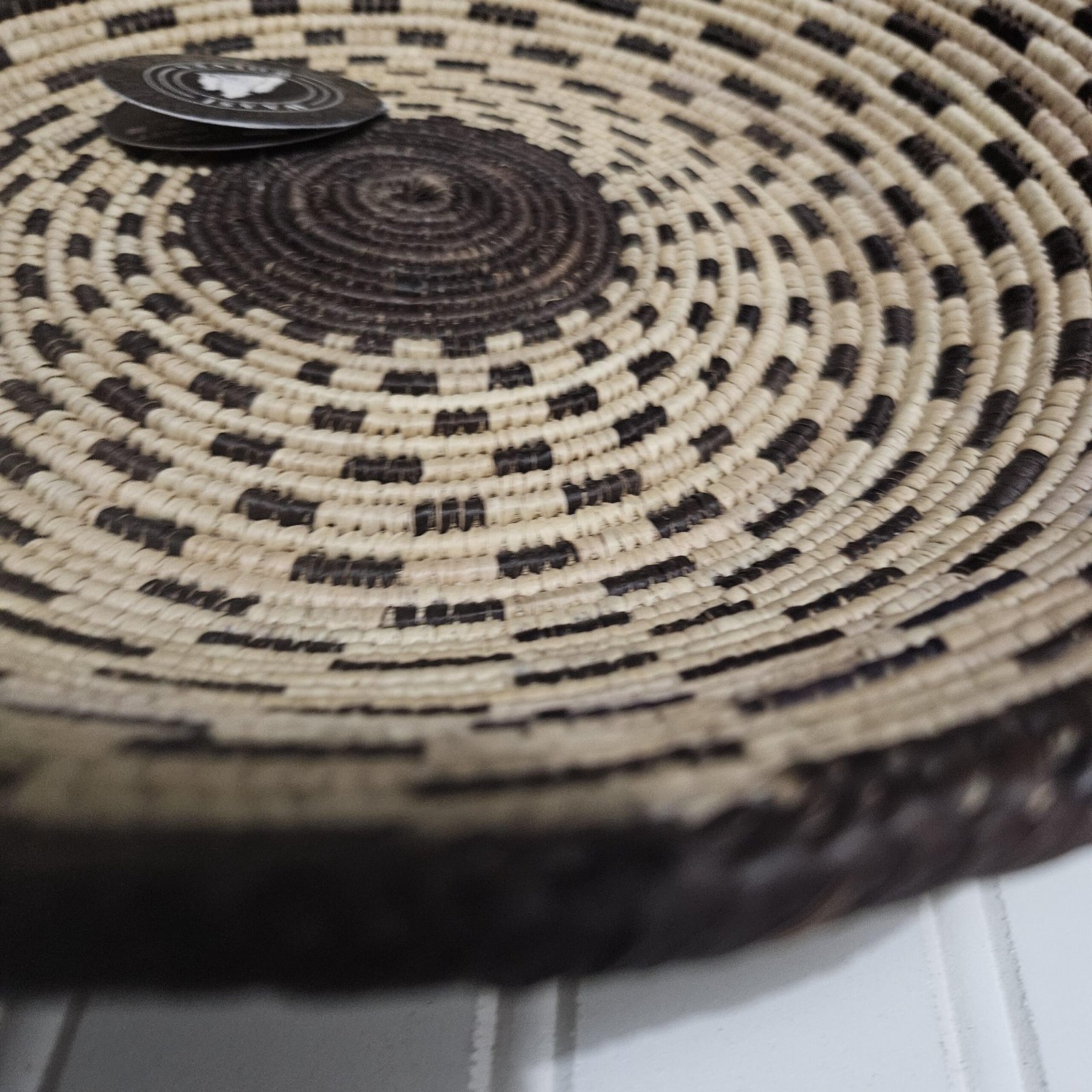 Black & Natural Woven Wall Basket 14 Inch, African Basket Wall Decor, Boho Eclectic Wall Art, Handmade Tribal Home Decor - Image 3