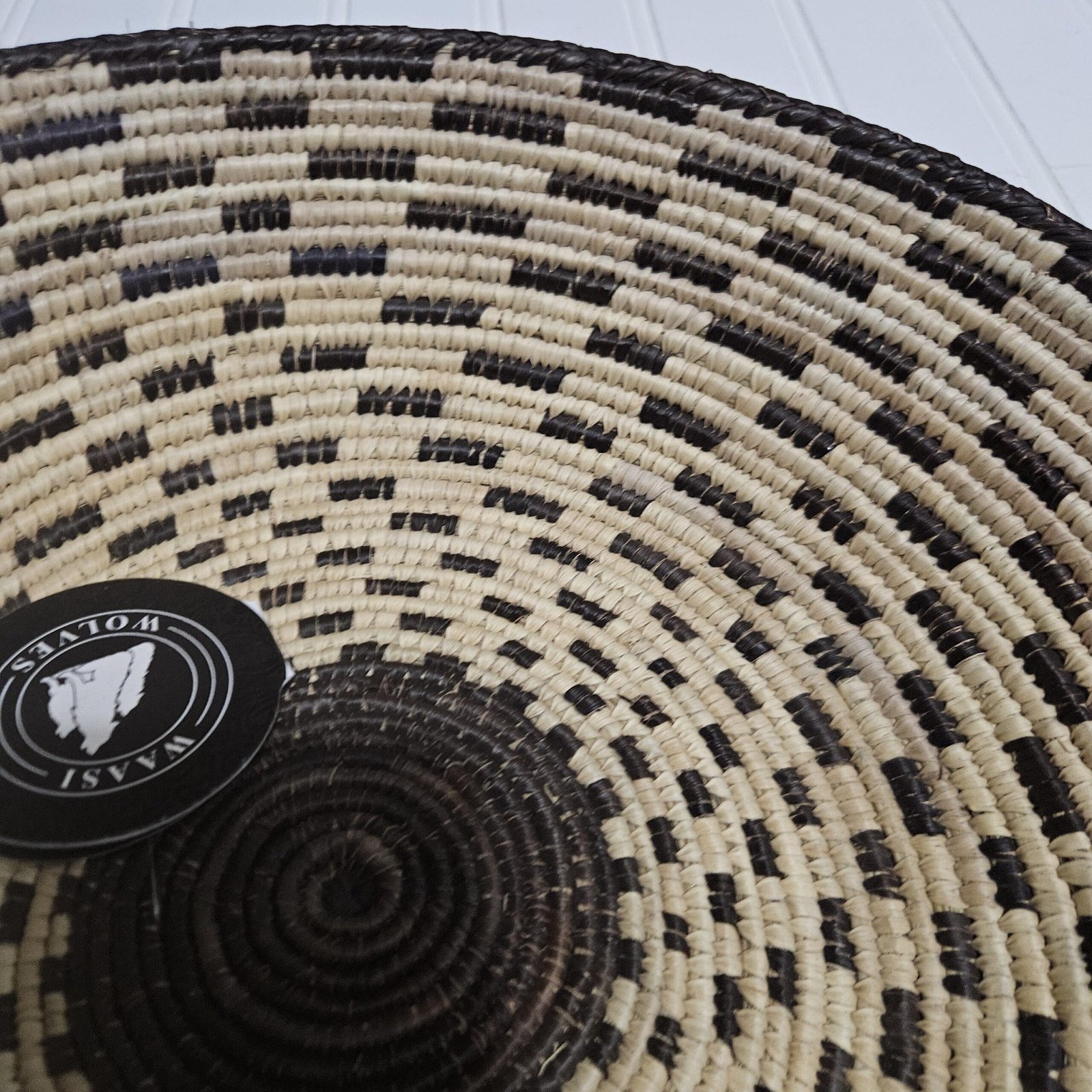 Black & Natural Woven Wall Basket 14 Inch, African Basket Wall Decor, Boho Eclectic Wall Art, Handmade Tribal Home Decor - Image 4