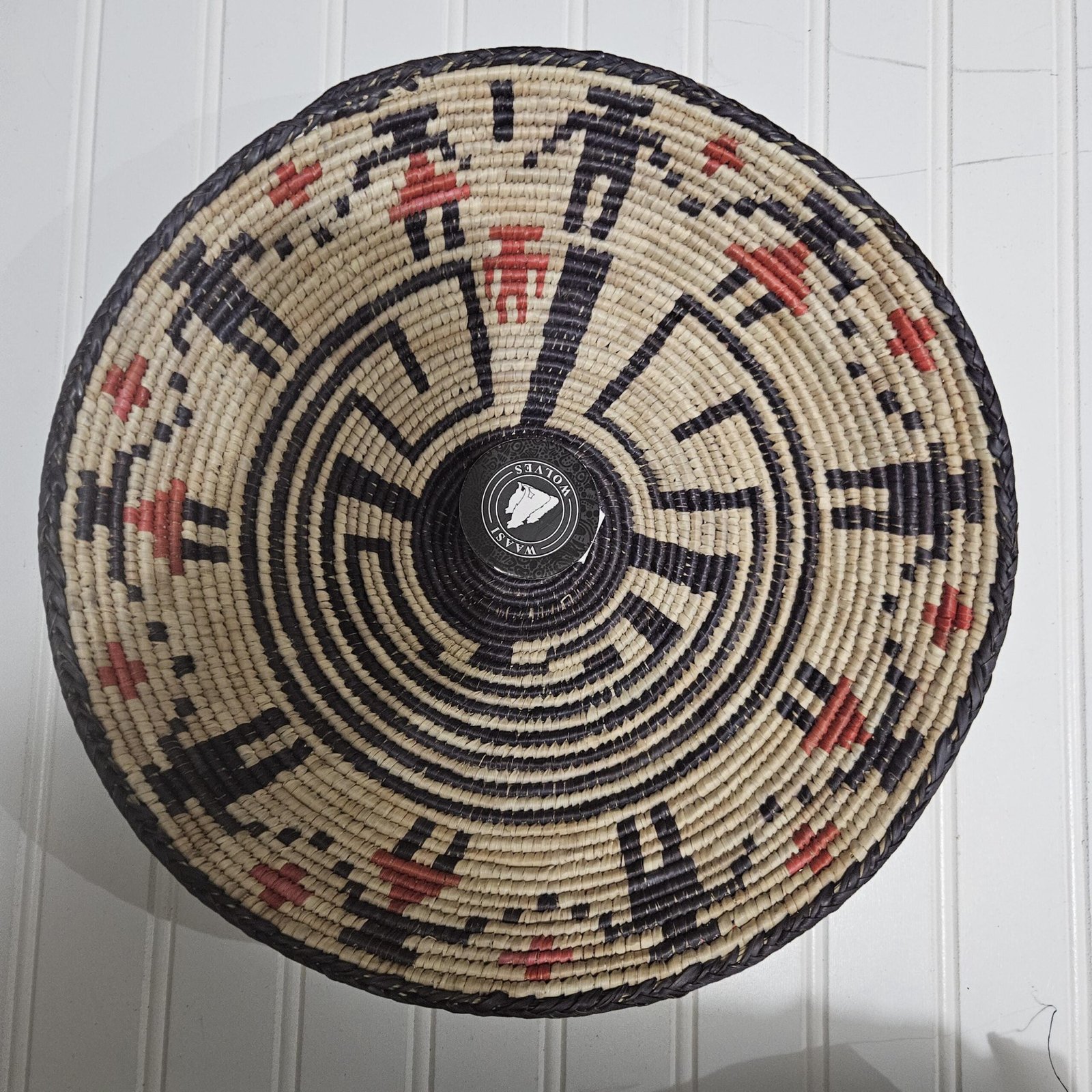 African Woven Wall Basket 14 Inch, Black Red Boho Wall Decor, Handmade Tribal Basket, Eclectic Southwestern Wall Art - Image 2