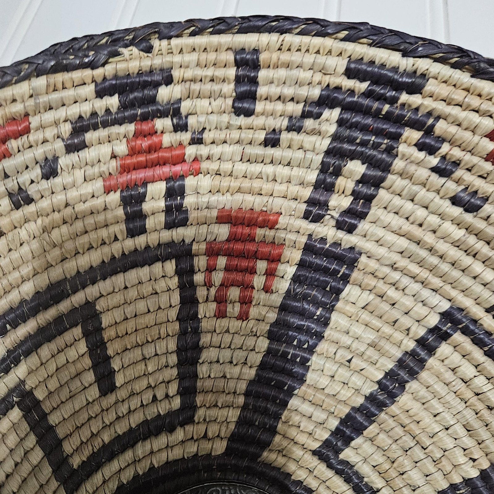 African Woven Wall Basket 14 Inch, Black Red Boho Wall Decor, Handmade Tribal Basket, Eclectic Southwestern Wall Art - Image 4