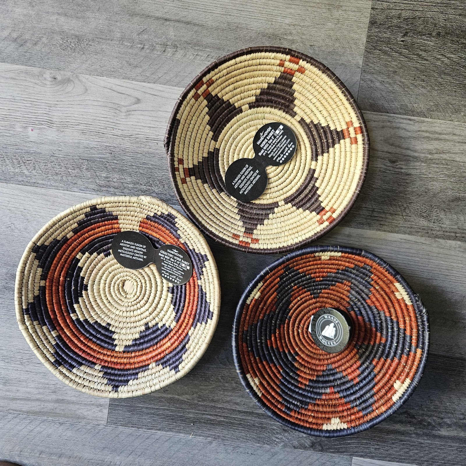 Set of 3 Handwoven Wall Baskets 8 Inch | Boho Woven Wall Decor | Terracotta Navy Cream Basket Set | Eclectic Gallery Wall Art - Image 7