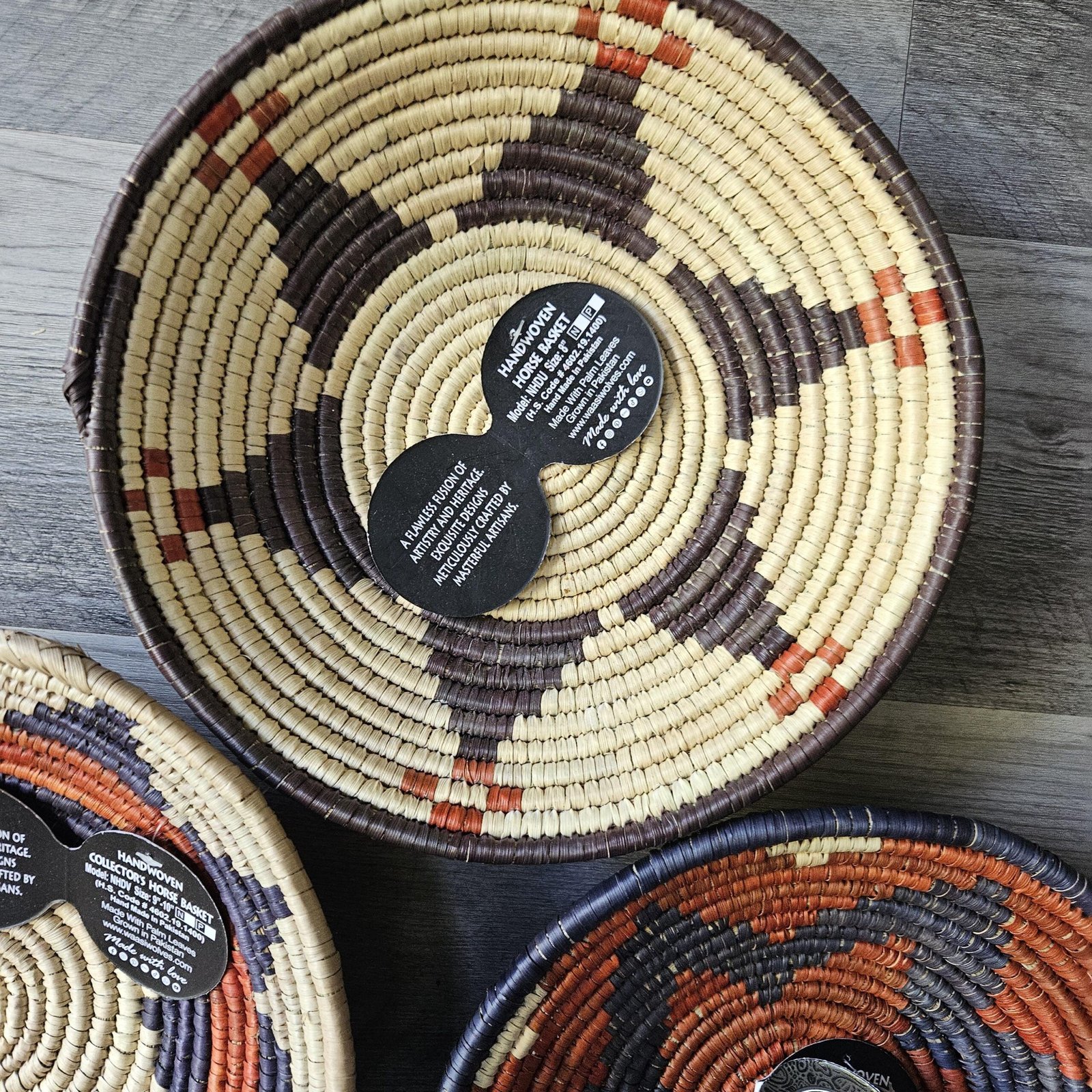 Set of 3 Handwoven Wall Baskets 8 Inch | Boho Woven Wall Decor | Terracotta Navy Cream Basket Set | Eclectic Gallery Wall Art - Image 8