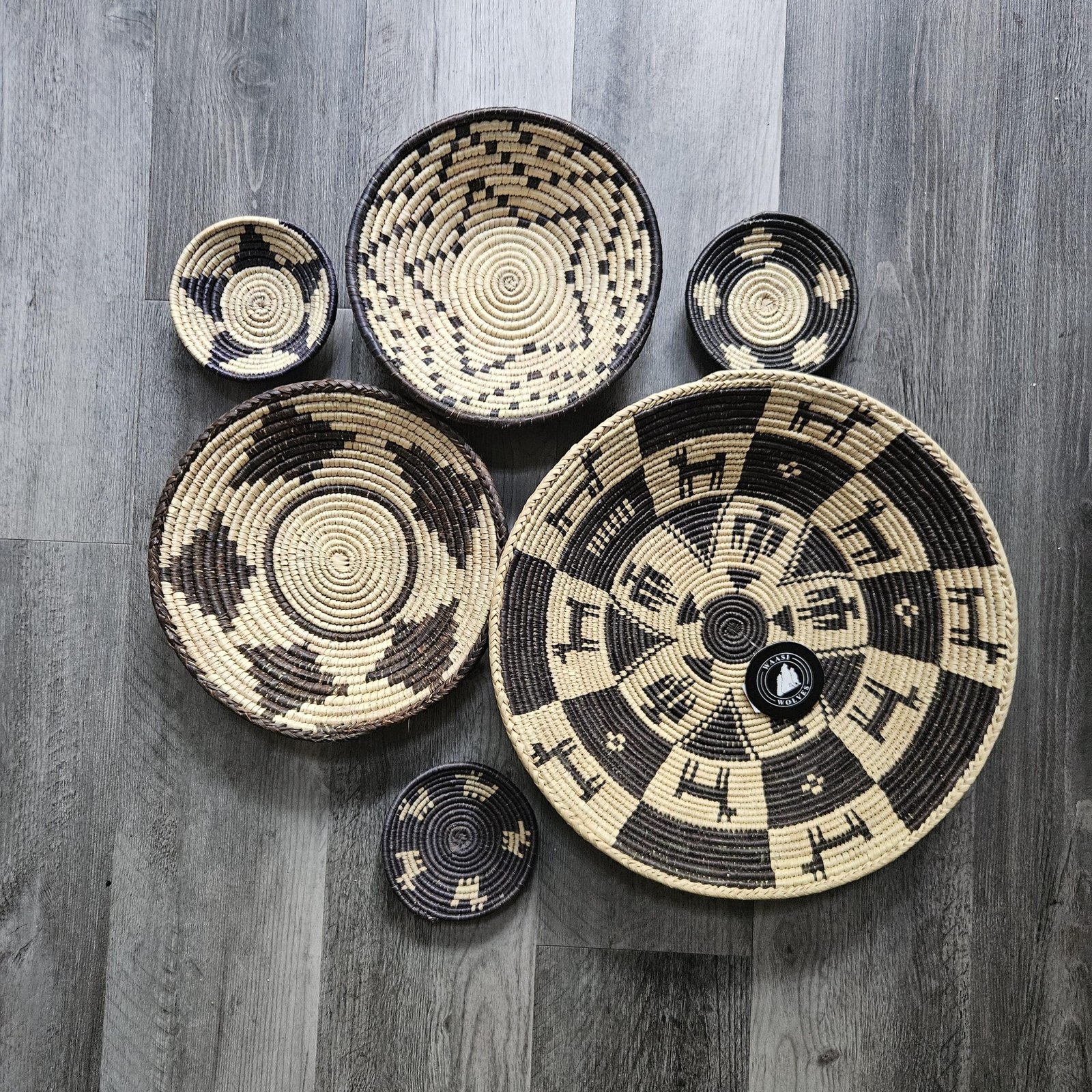 Espresso Star Collection Set of 6 Handwoven Wall Baskets Black Brown Cream Assorted Sizes Woven Wall Decor Boho Home Decor - Image 5