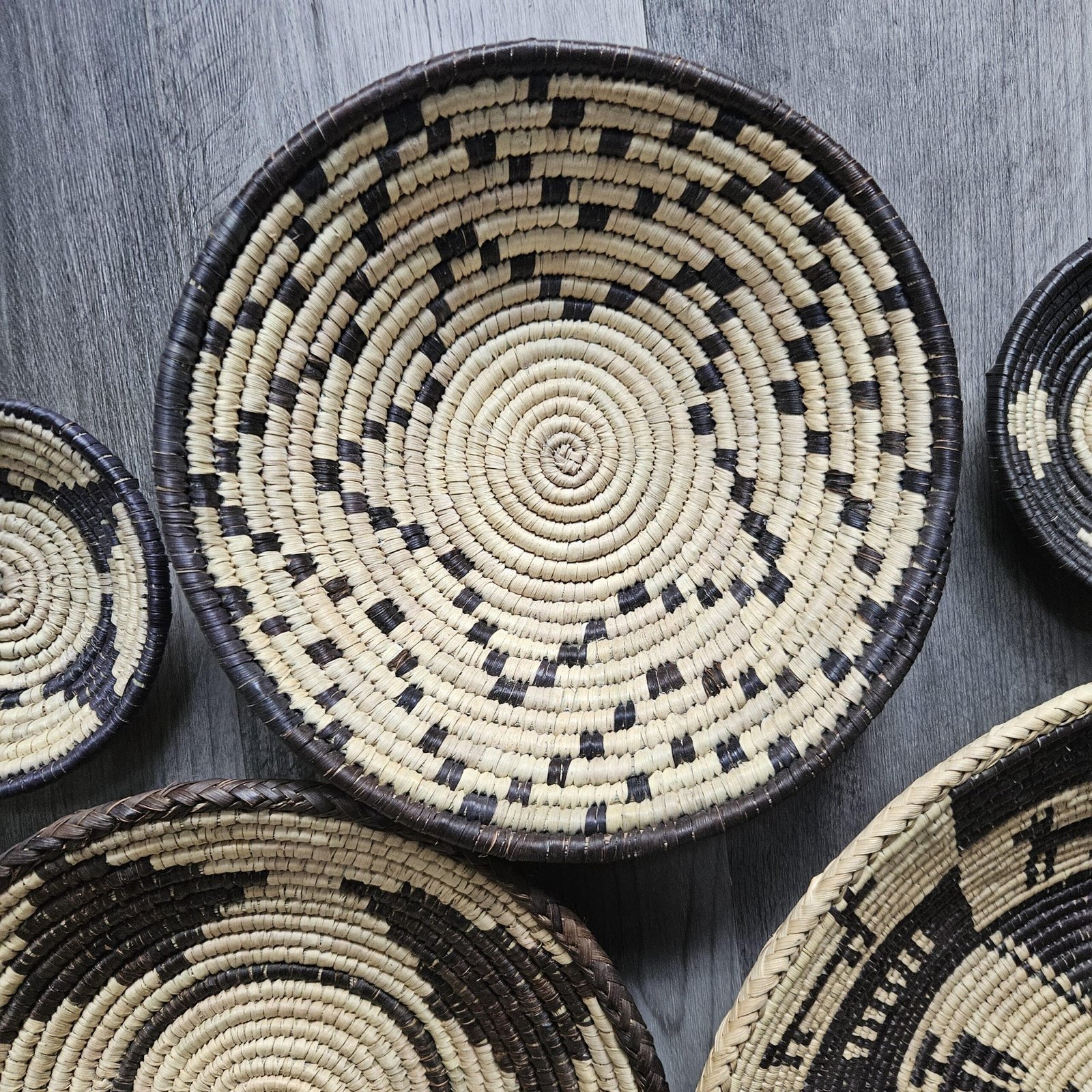 Espresso Star Collection Set of 6 Handwoven Wall Baskets Black Brown Cream Assorted Sizes Woven Wall Decor Boho Home Decor - Image 8