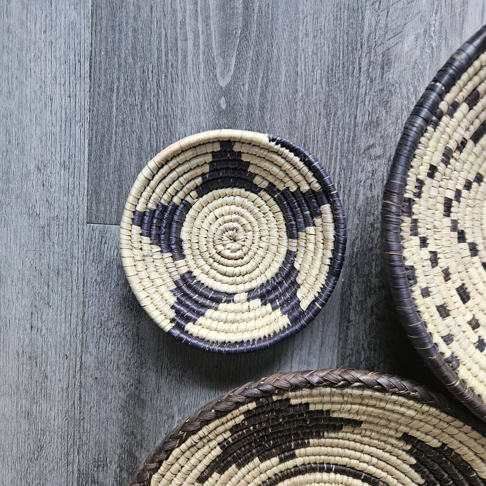 Espresso Star Collection Set of 6 Handwoven Wall Baskets Black Brown Cream Assorted Sizes Woven Wall Decor Boho Home Decor - Image 7