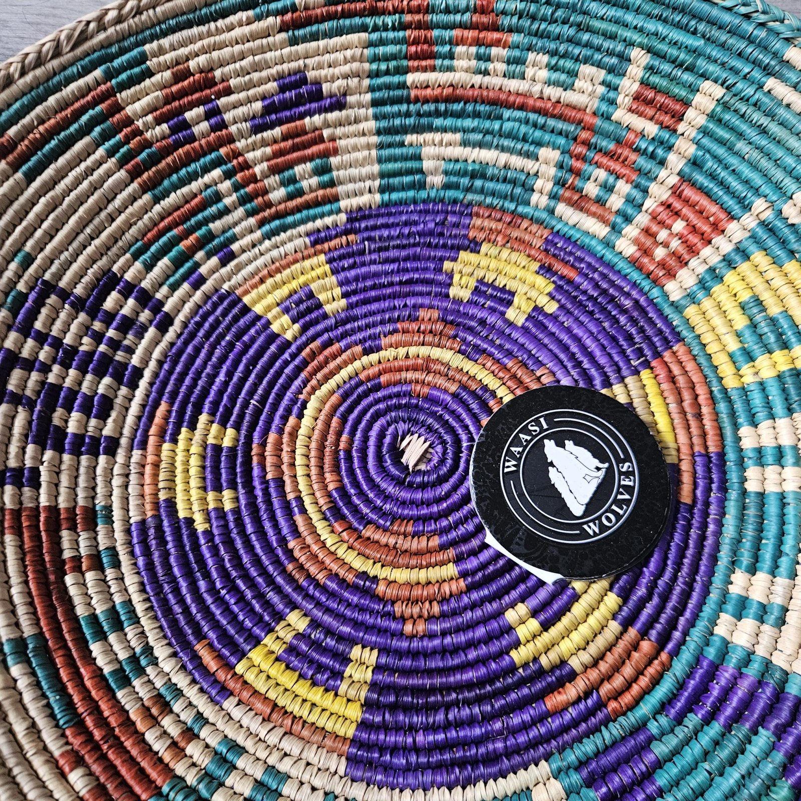 Colorful Woven Wall Basket 14 Inch, Boho Eclectic Wall Decor, African Basket Wall Art, Turquoise Purple Woven Basket, Southwestern Home Deco - Image 4