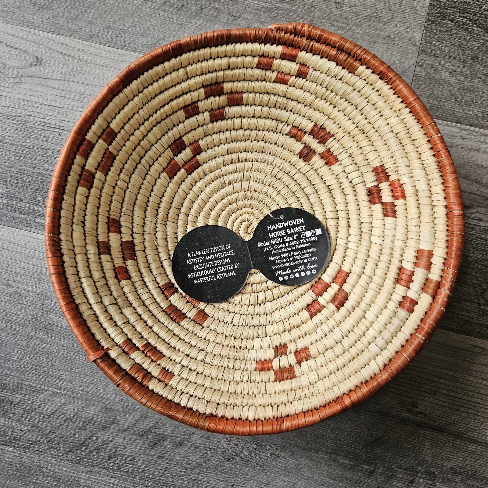 8 Inch Handwoven Wall Basket, Natural Cream & Rust Boho Wall Decor, Woven Basket Wall Art, Rustic Eclectic Home Decor - Image 2