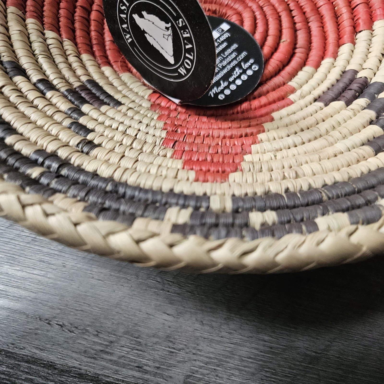 8 Inch Handwoven Wall Basket, Natural Cream & Rust Boho Wall Decor, Woven Basket Wall Art, Rustic Eclectic Home Decor - Image 2