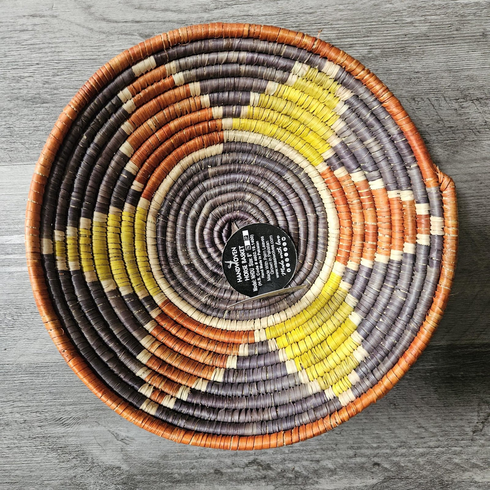 8 Inch Handwoven Wall Basket, Mustard Yellow Rust & Charcoal Boho Wall Decor, Colorful Woven Basket Wall Art, Eclectic Home Decor - Image 4
