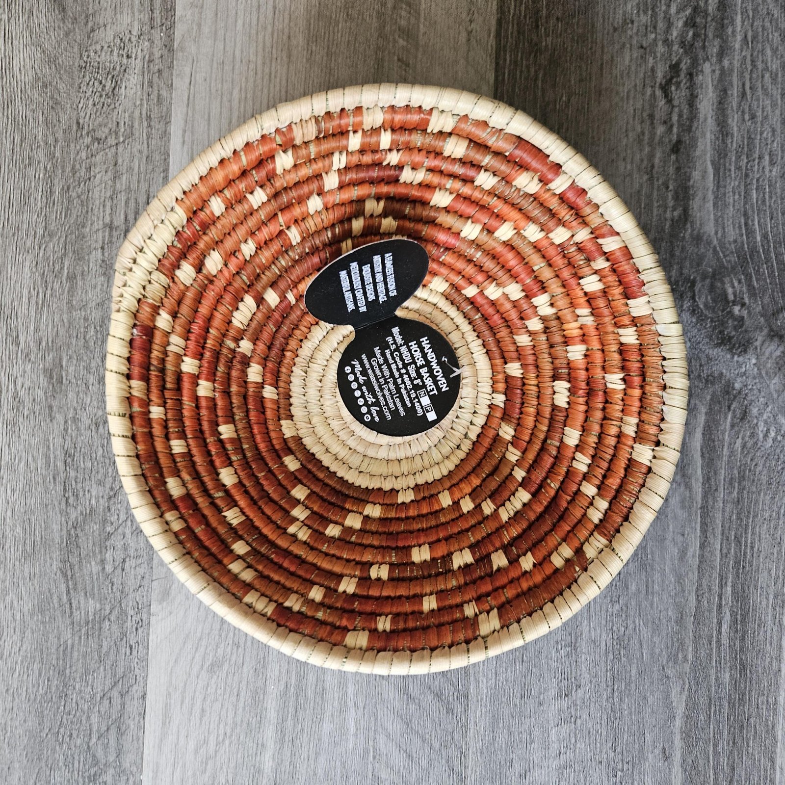 Handwoven Rust & Natural Basket 8 Inch | Boho Woven Wall Decor | African Inspired Decorative Bowl | Terracotta Catchall Basket - Image 5