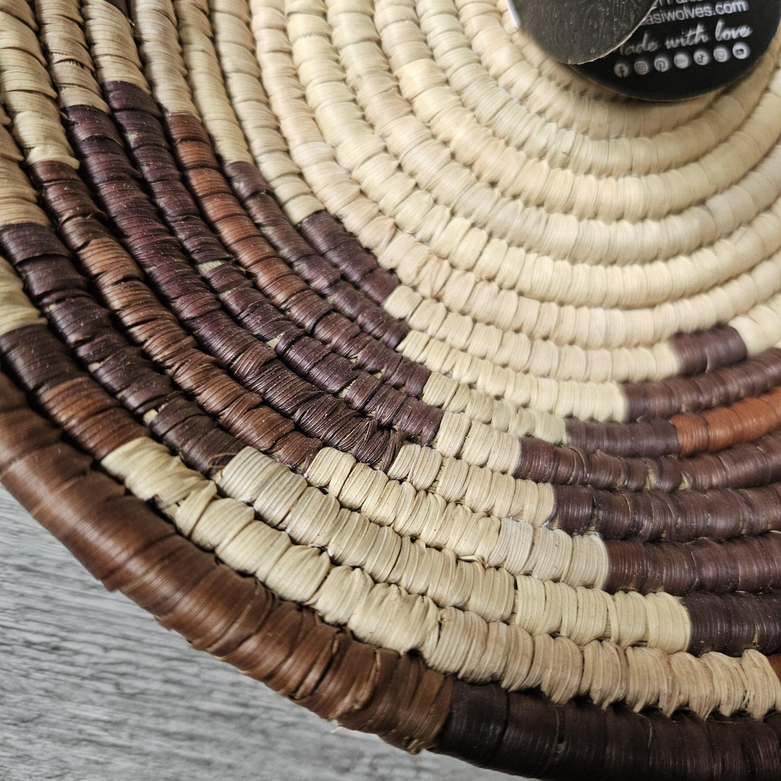 Espresso Diamond 8" Handwoven Wall Basket, Brown Cream Diamond Pattern, Woven Wall Decor, Boho Home Decor, Fair Trade Gift - Image 5