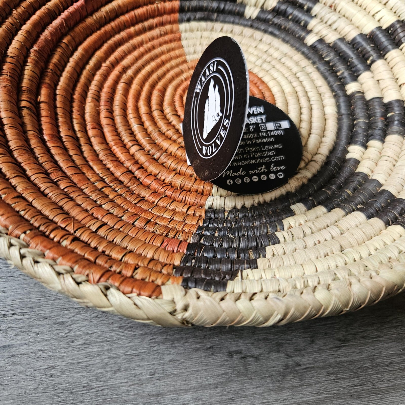 Sunset Zigzag 8" Handwoven Wall Basket, Orange Cream Split Pattern, Woven Wall Decor, Boho Home Decor, Fair Trade Gift - Image 4