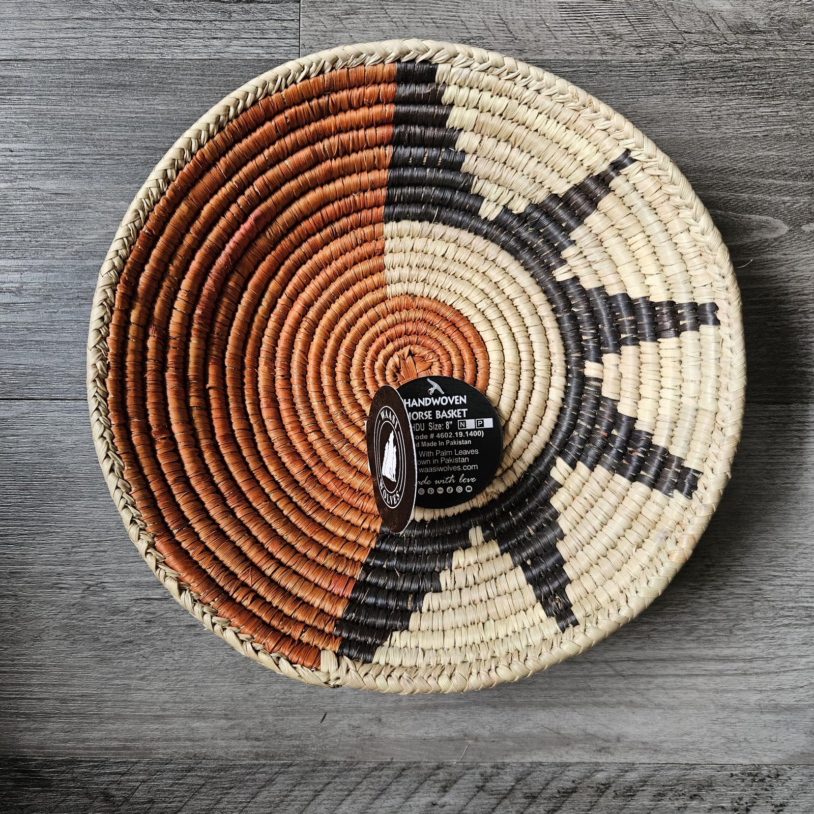 Sunset Zigzag 8" Handwoven Wall Basket, Orange Cream Split Pattern, Woven Wall Decor, Boho Home Decor, Fair Trade Gift - Image 6