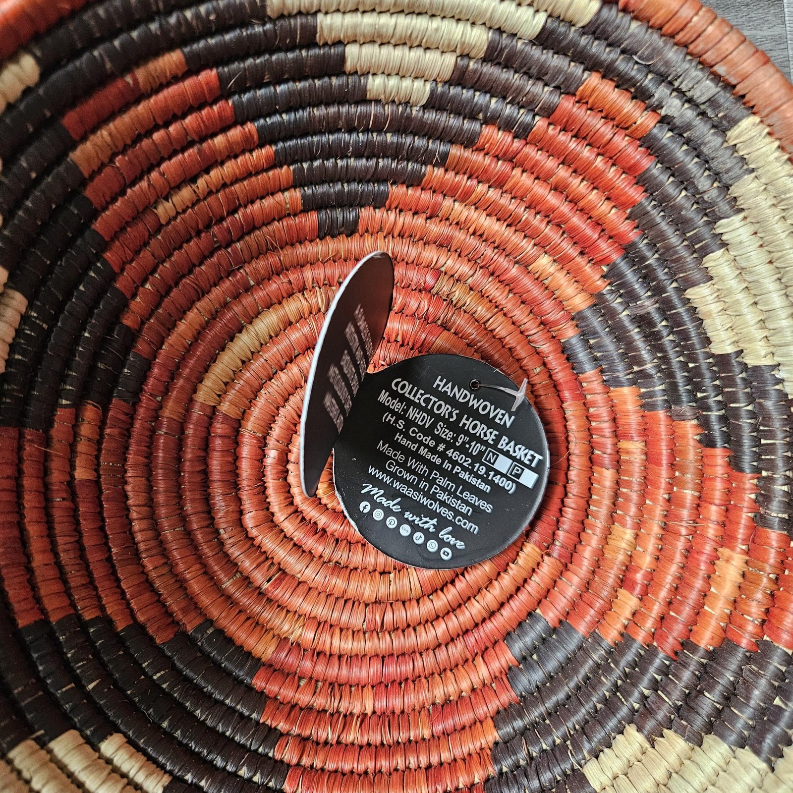 Terracotta Ember 8" Handwoven Wall Basket, Brown Cream Rust Pattern, Woven Wall Decor, Boho Home Decor, Fair Trade Gift - Image 5