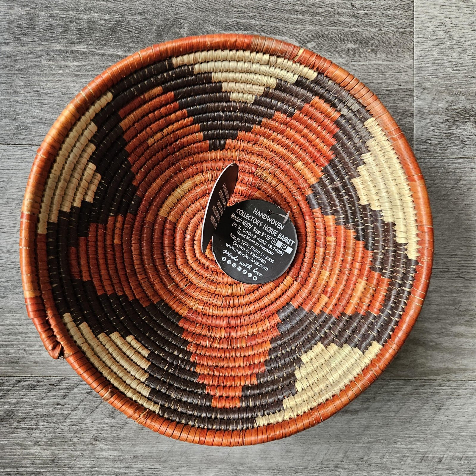 Terracotta Ember 8" Handwoven Wall Basket, Brown Cream Rust Pattern, Woven Wall Decor, Boho Home Decor, Fair Trade Gift - Image 6