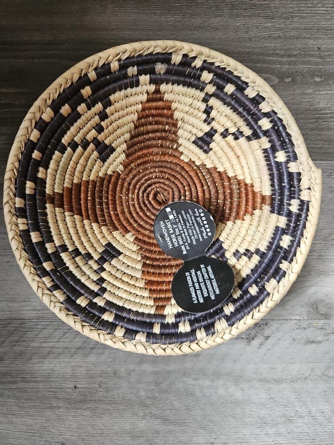 8 Inch Handwoven Wall Basket, Terracotta Rust green & Natural Cream Boho Wall Decor, Woven Basket Wall Art, Earthy Eclectic Home Decor - Image 2