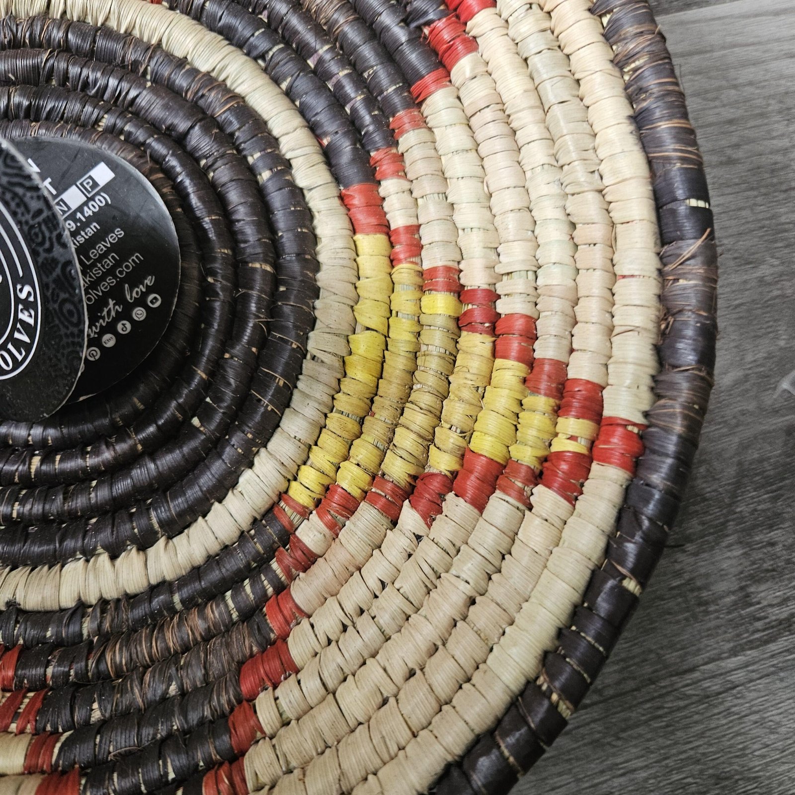 Saffron Diamond 8" Handwoven Wall Basket, Brown Red Yellow Diamond Pattern, Woven Wall Decor, Boho Home Decor, Fair Trade Gift - Image 3