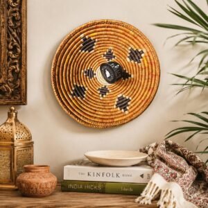 Honey Diamond 8" Handwoven Wall Basket, Gold Brown Diamond Pattern, Woven Wall Decor, Boho Home Decor, Fair Trade Gift