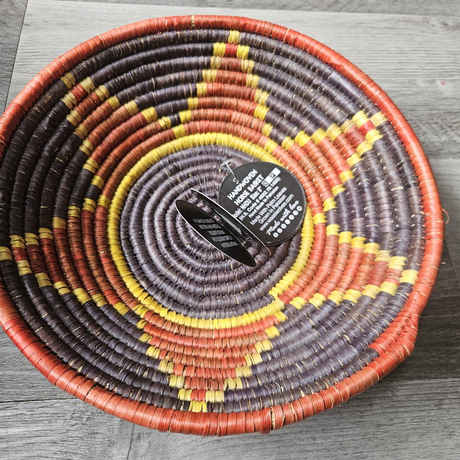 Plum Sunburst 8" Handwoven Wall Basket, Purple Orange Yellow Star Pattern, Woven Wall Decor, Boho Home Decor, Fair Trade Gift - Image 3