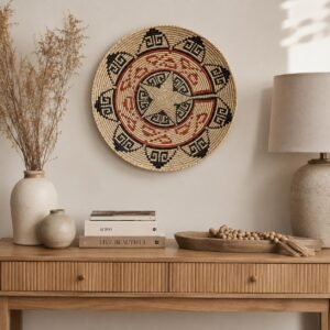 14 Inch Handwoven African Wall Basket, Boho Wall Decor, Tribal Woven Basket, Handmade Basket Wall Hanging, Neutral Bohemian Home Decor