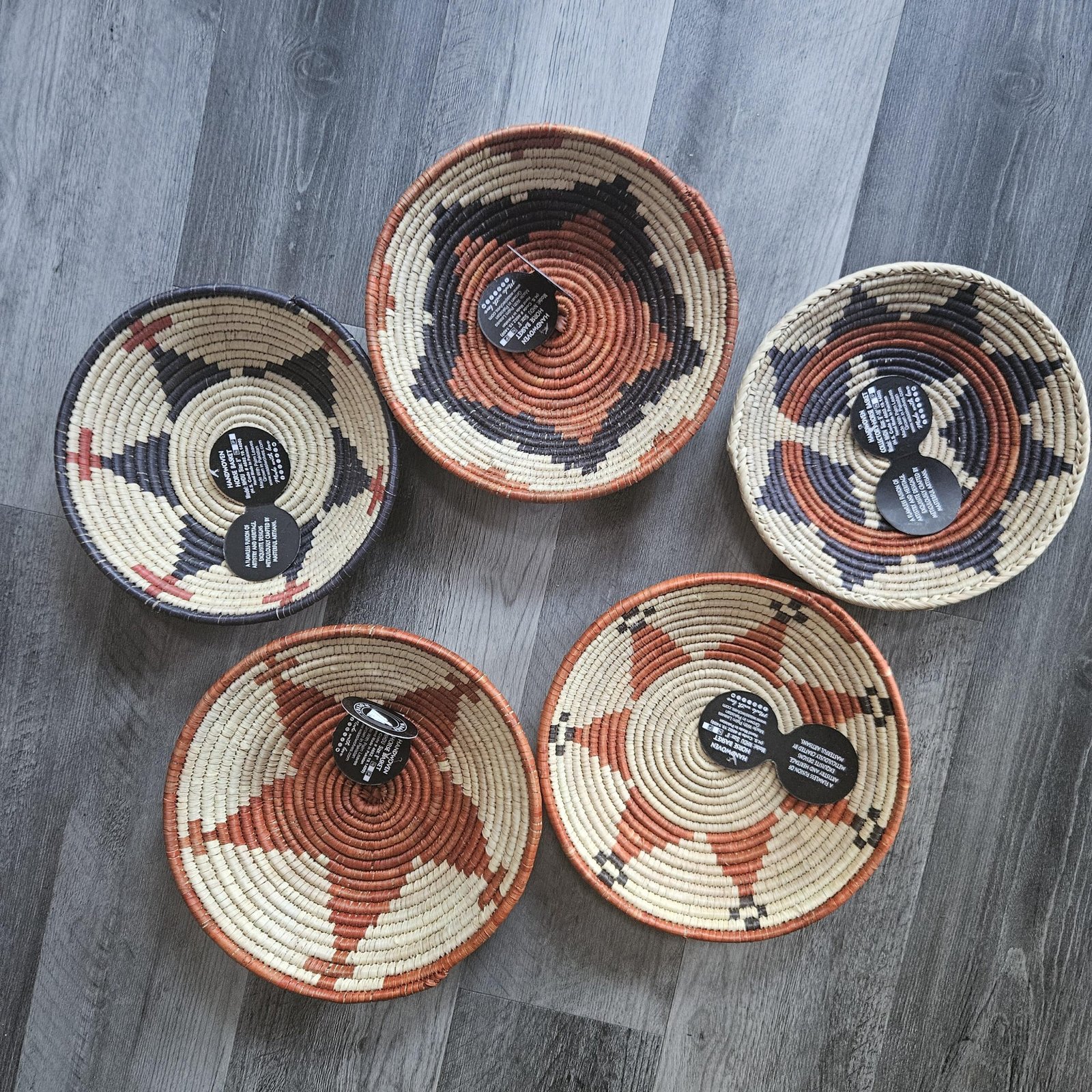 Desert Mosaic Wall Basket Set of 5| Handwoven Boho Southwestern Decor, rust black, brown & Natural 10 inches - Image 3