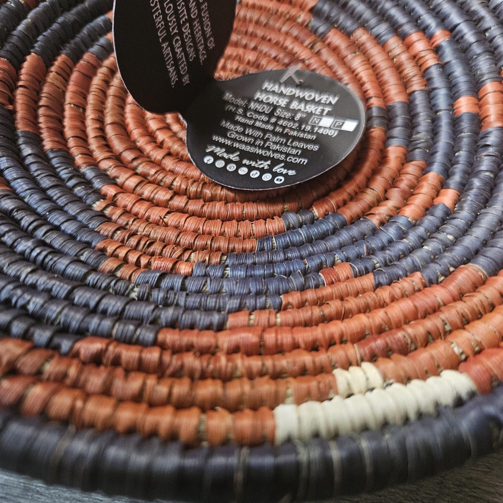 Terracotta Ember 8" Handwoven Wall Basket, Brown Cream Rust Pattern, Woven Wall Decor, Boho Home Decor, Fair Trade Gift - Image 2