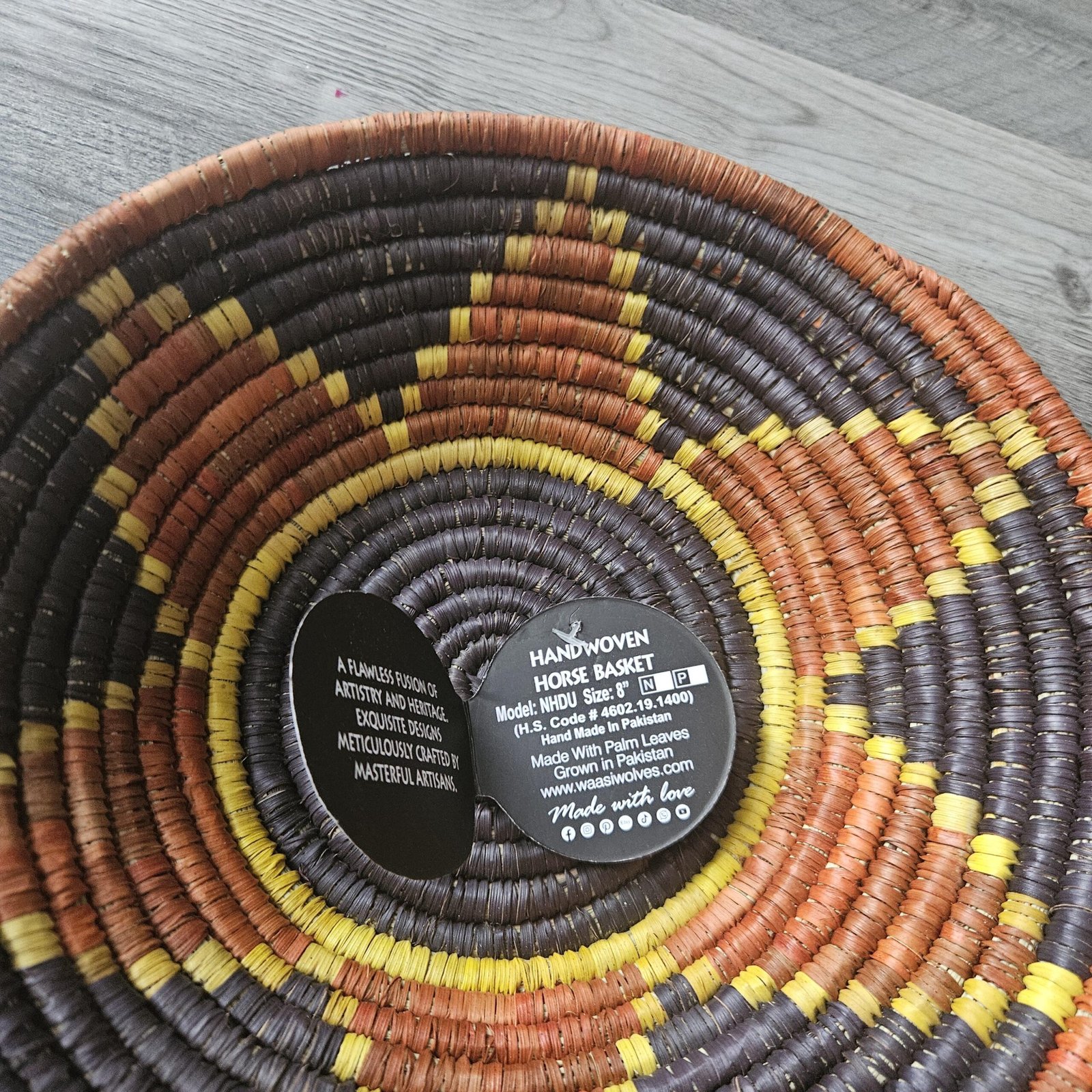 8 Inch Woven Wall Basket, Boho Wall Decor, Handwoven Basket Wall Art, Rust Black & Yellow Eclectic Indian Home Decor - Image 4