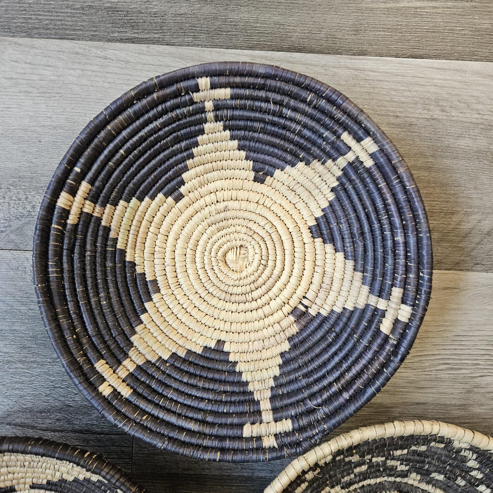 Obsidian Star Set of 3 10 Inch Handwoven Boho Wall Decor Black Tan Star Bohemian Wall Art Home Decor - Image 4