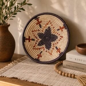 Handwoven 8 Inch Woven Basket | Natural Brown Terracotta Boho Wall Decor | Small Decorative Bowl | African Inspired Basket