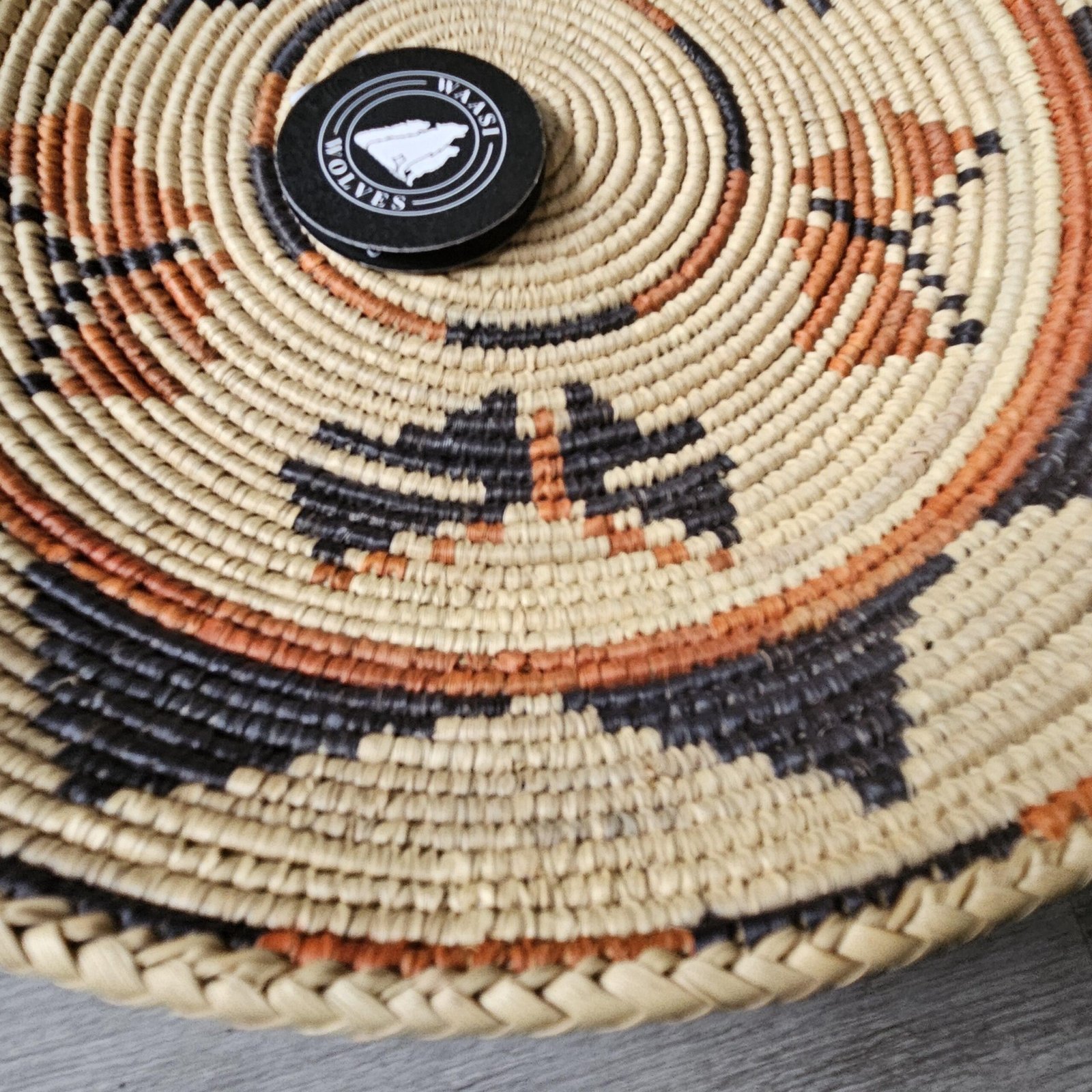 14" Handwoven Wall Basket, Natural Star Points Black & Rust Accent Pattern | Boho Wall Decor, Fair Trade Gift - Image 4