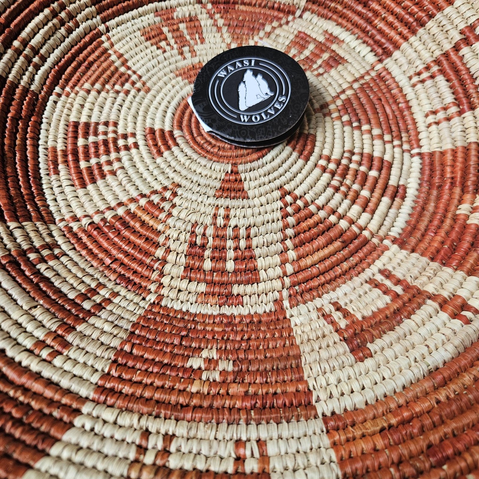 14" Handwoven Wall Basket, Terracotta Pinwheel Rust & Natural Geometric Pattern | Boho Wall Decor, Fair Trade Gift - Image 6