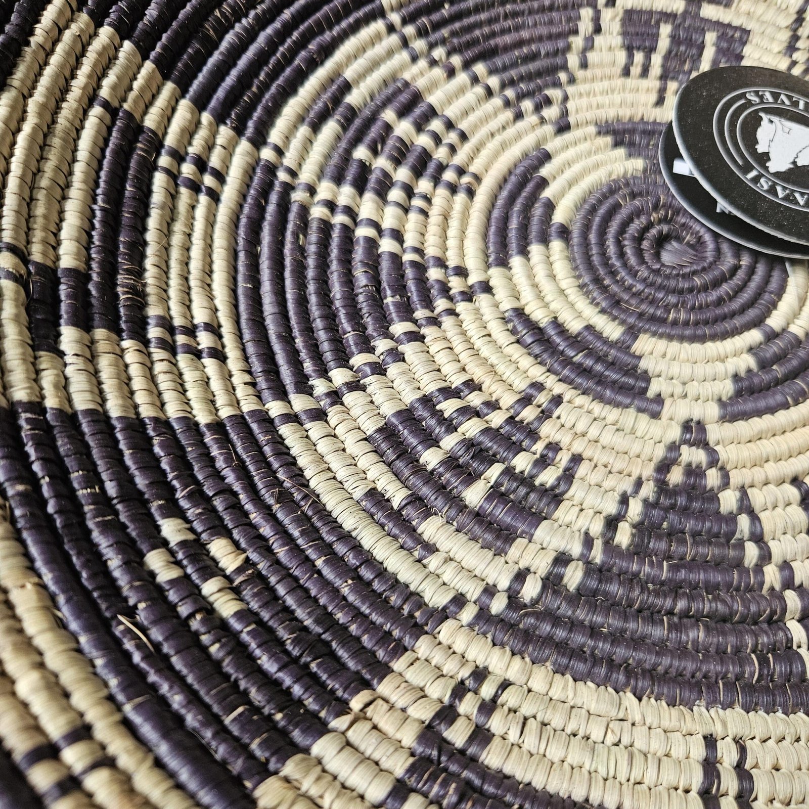 14" Handwoven Wall Basket, Aubergine Spoke Plum & Natural Geometric Pattern | Boho Wall Decor, Fair Trade Gift - Image 5