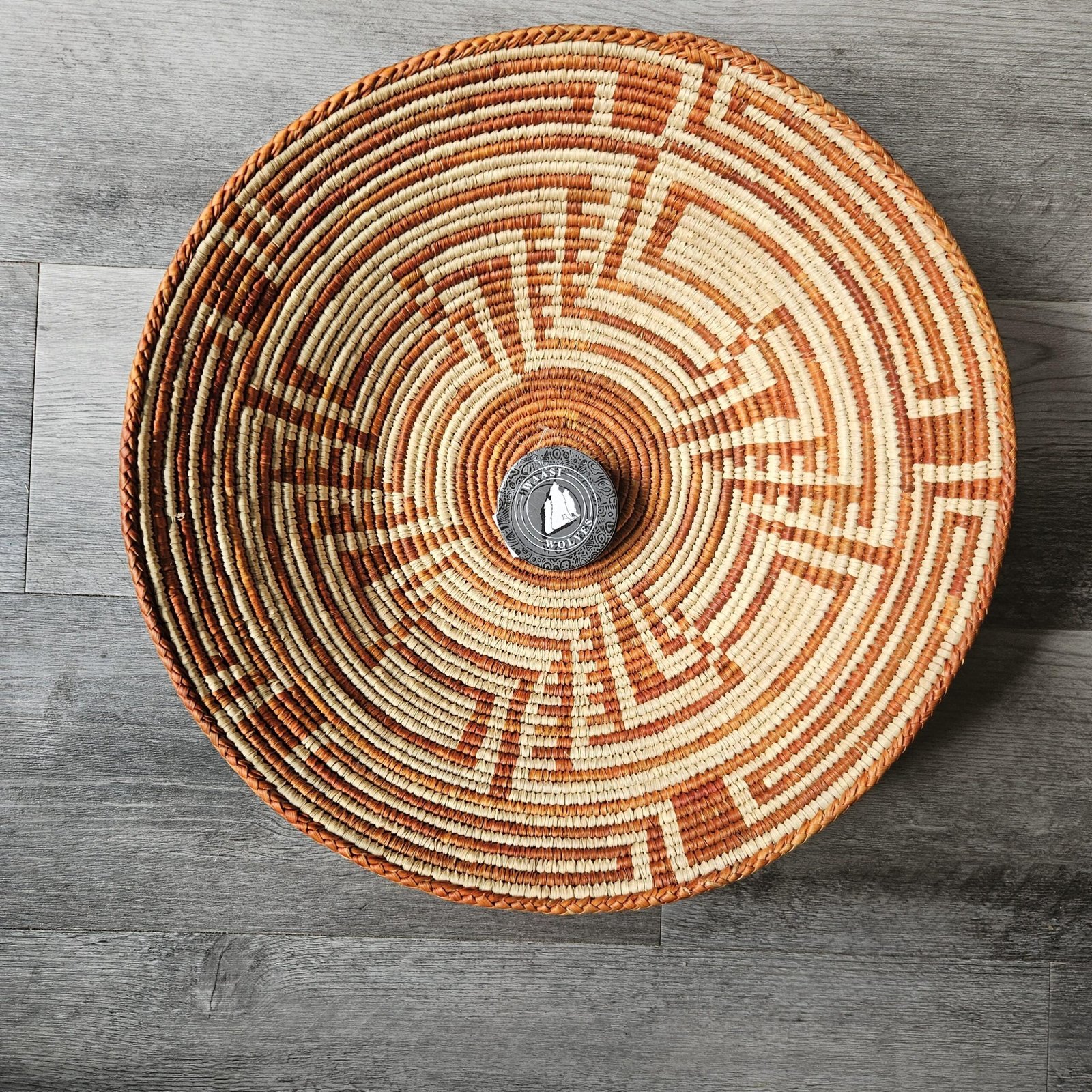 14" Handwoven Wall Basket, Rust Labyrinth Terracotta & Natural Geometric Pattern | Boho Wall Decor, Fair Trade Gift - Image 3