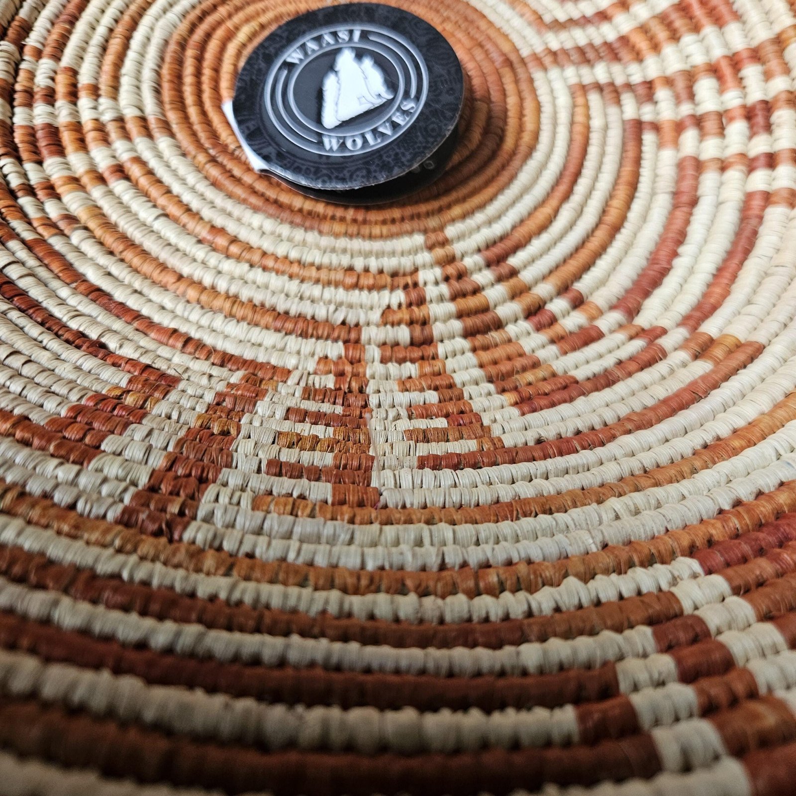 14" Handwoven Wall Basket, Rust Labyrinth Terracotta & Natural Geometric Pattern | Boho Wall Decor, Fair Trade Gift - Image 5