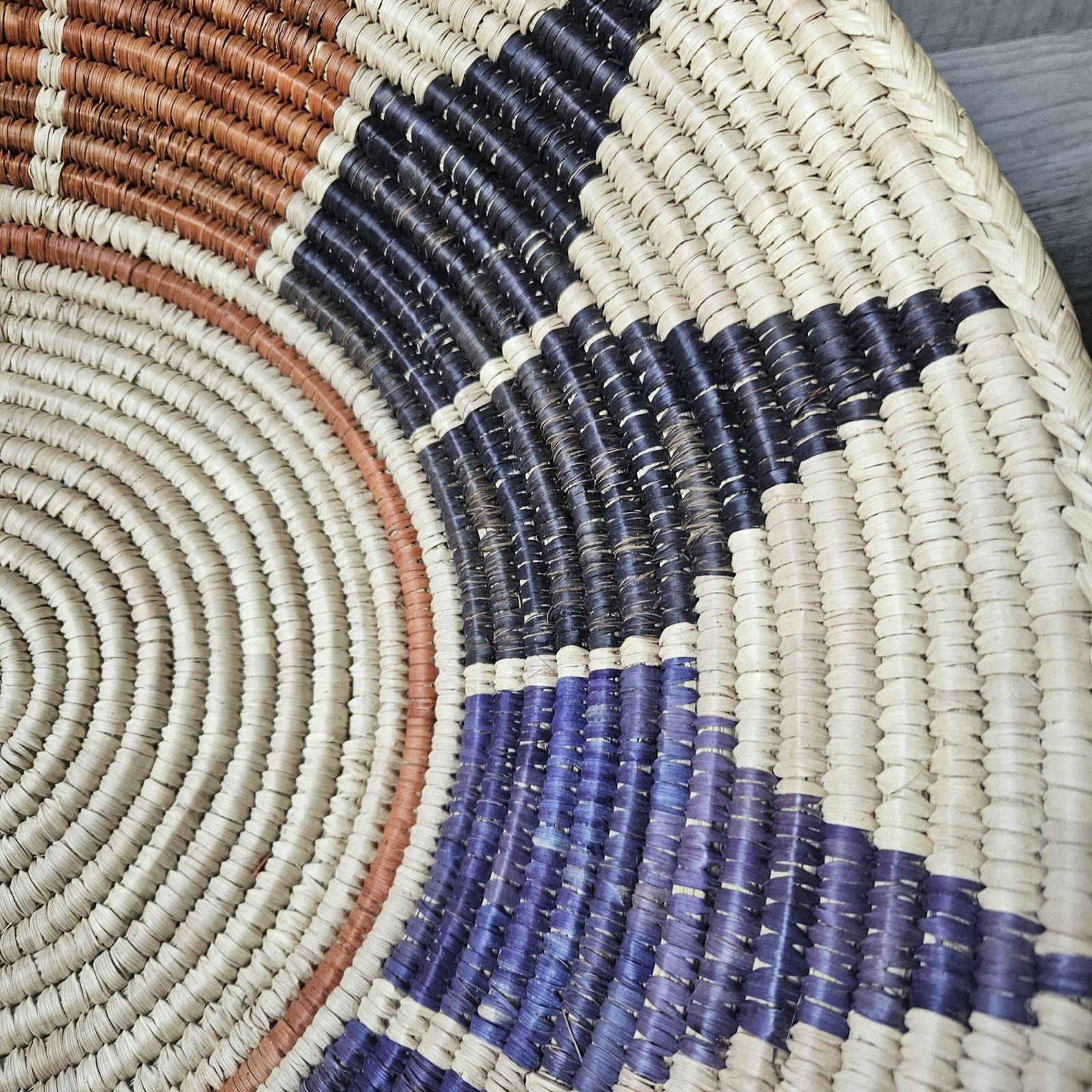 17" wide Handwoven Wall Bowl Basket, 6 inches deep Rainbow Sunburst Multicolor Radial Pattern | Boho Wall Decor, Fair Trade Gift - Image 3