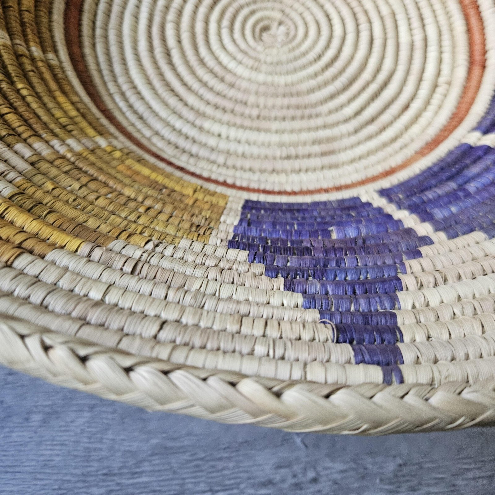 17" wide Handwoven Wall Bowl Basket, 6 inches deep Rainbow Sunburst Multicolor Radial Pattern | Boho Wall Decor, Fair Trade Gift - Image 5