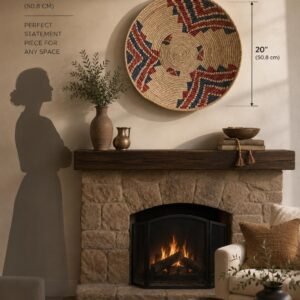 20" XXL Handwoven Wall Basket, 10 inch depth Navy Rust Mosaic Multicolor Pattern | Large Boho Wall Decor, Fair Trade Gift