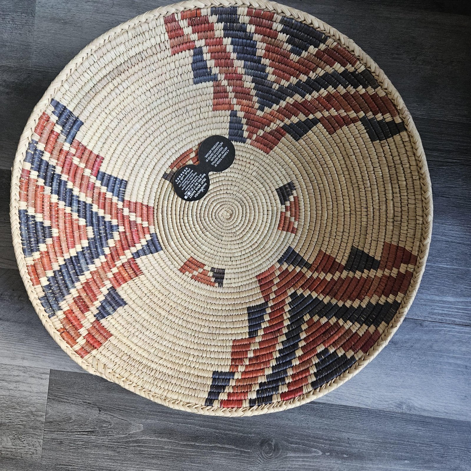20" XXL Handwoven Wall Basket, 10 inch depth Navy Rust Mosaic Multicolor Pattern | Large Boho Wall Decor, Fair Trade Gift - Image 4