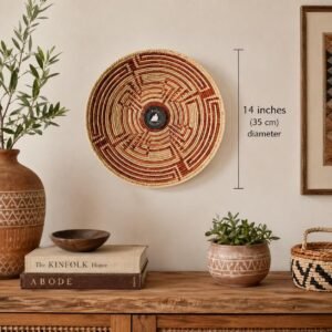 14" Handwoven African Wall Basket, Terracotta & Natural Woven Basket, Boho Wall Decor, Tribal Basket Wall Art, Rustic Home Decor