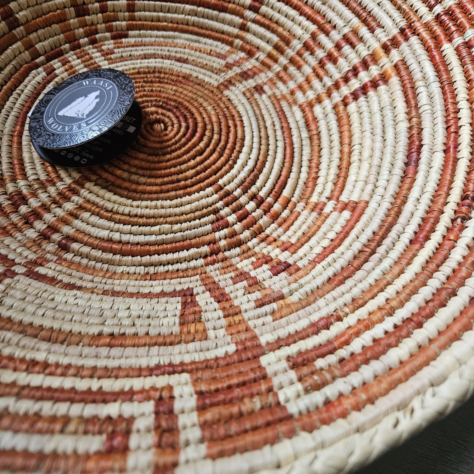 14" Handwoven African Wall Basket, Terracotta & Natural Woven Basket, Boho Wall Decor, Tribal Basket Wall Art, Rustic Home Decor - Image 3