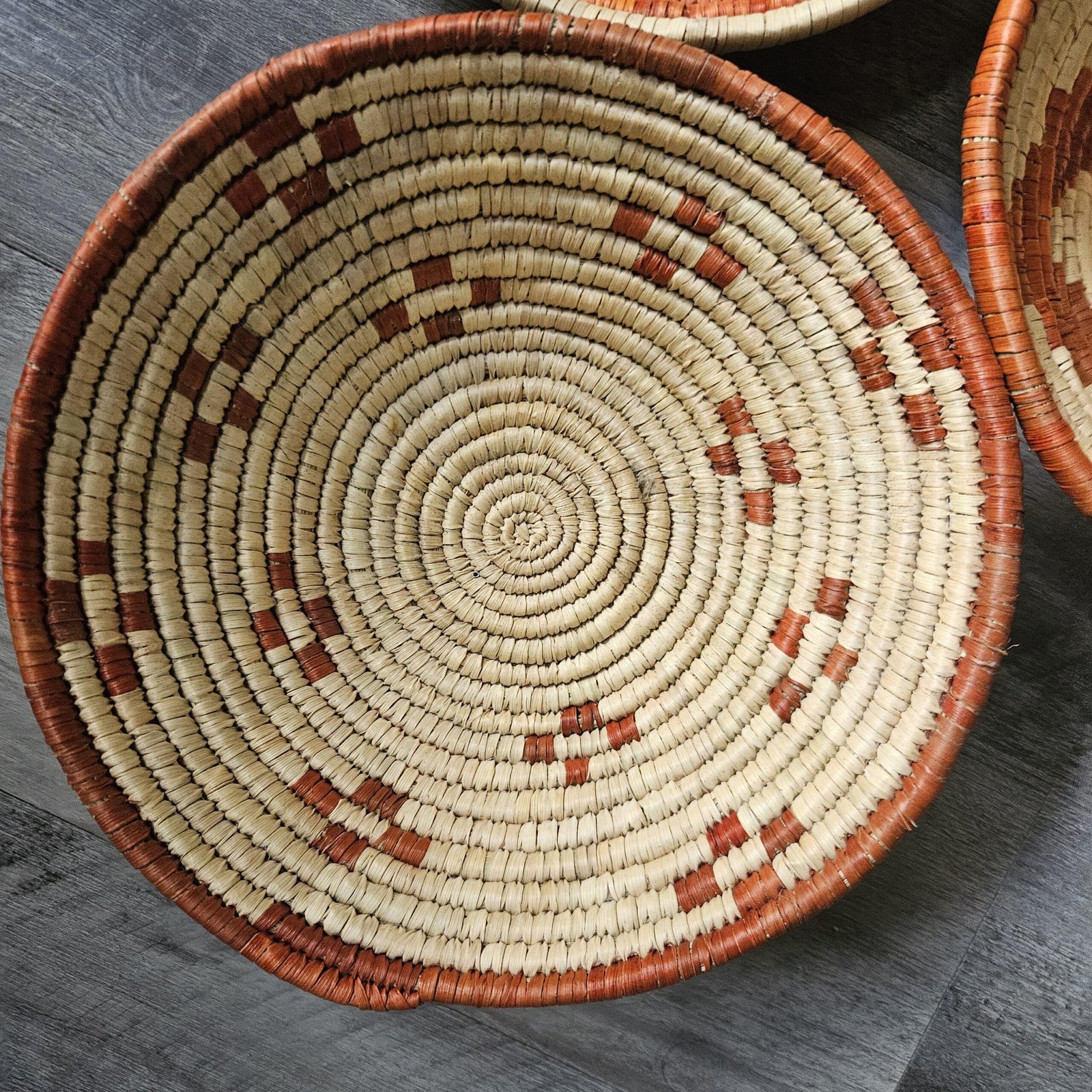 Desert Mosaic Wall Basket Set of 3 | Handwoven Boho Southwestern Decor, Rust orange terracotta & Natural - Image 2