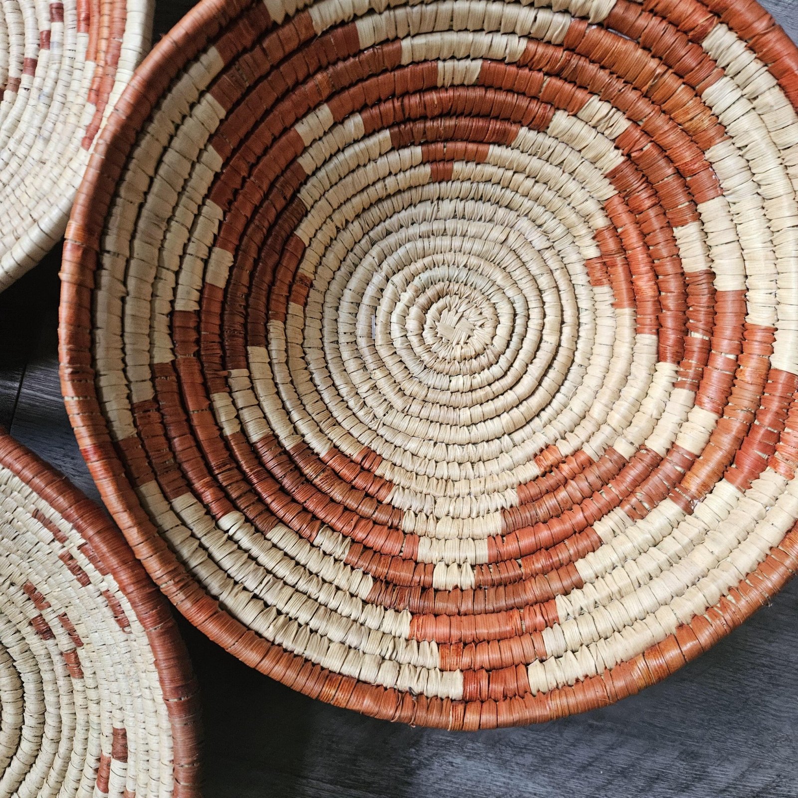 Desert Mosaic Wall Basket Set of 3 | Handwoven Boho Southwestern Decor, Rust orange terracotta & Natural - Image 4