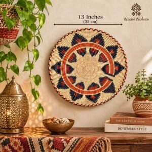 Large 13 Inch African Wall Basket, Boho Wall Basket Decor, Handmade Woven Basket, Tribal Wall Art, Neutral Nursery Decor