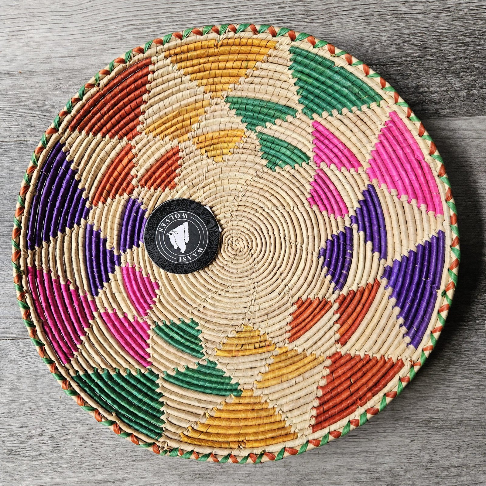 13 Inch Colorful Handwoven Wall Basket, Boho Woven Wall Decor, Pink Green Purple - Image 3